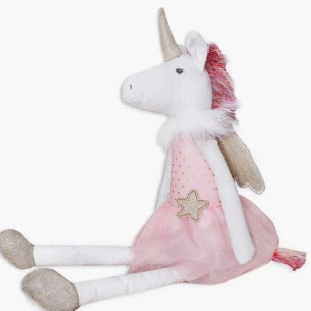 MON AMI Ophelia Winged Unicorn Doll Plush– Multicolor Mane & Gold Wings – 21"NWT